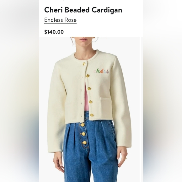 Endless Rose Cheri Beaded Cardigan Size S Color Ivory - Picture 11 of 12